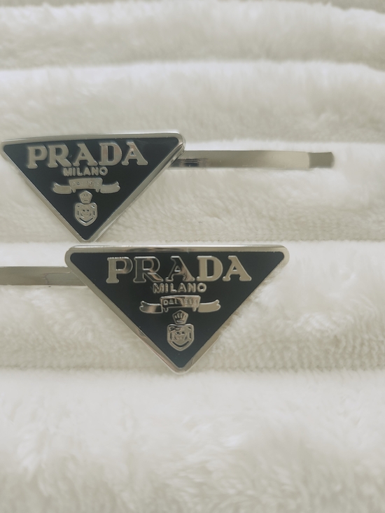 Silver Triangle Enamel Logo Bobby Pin Set Black Hair Clips